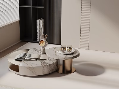 Elegant Modern Sofa Coffee Table Set With Round Marble Top And Gold Metal Base 3d model