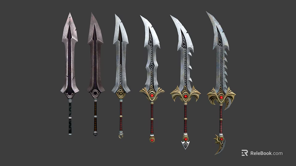 Collection Of Decorative Swords With Intricate Patterns And Ornate Handles 3d model 