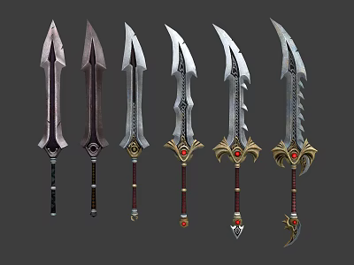 Collection Of Decorative Swords With Intricate Patterns And Ornate Handles 3d model