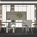 Modern Restaurant Interior With Open Layout Dining Table Chairs And Pendant Lights 3d model