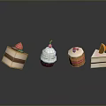 Assorted Mini Desserts Including Square Cakes Cupcake With Strawberry Cherry And Orange Toppings