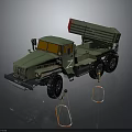 Military Green Heavy Duty Truck With Multiple Rocket Launcher And Support Stands
