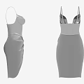 Gray Spaghetti Strap Dresses with Fitted Waist Ruched Details and Side Slit