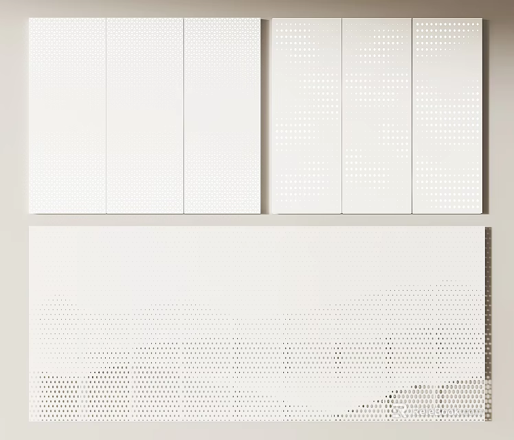 Modern White Perforated Wall Panels With Decorative Hole Patterns For Interior Design 3d model