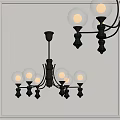 Modern Chandelier Design With White Globe Lights Brass Base And Black Accents 3d model