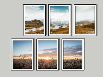 Scenic Landscape Paintings Featuring Mountain Road Sunrise Sunset And Grassland Sky 3d model