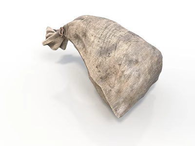 Rustic Brown Burlap Sack With Tied Top And Textured Surface 3d model