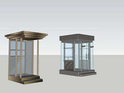 Modern Security Booths Design Featuring Glass Panels And Metal Frame Structures 3d model