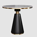 Round Marble Top Side Table With Gold Trim And Black Conical Base 3d model