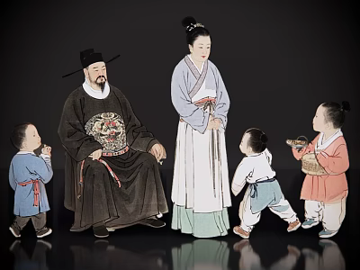 2D ancient costume ink and wash character virtual character ancient costume ink and wash family classical ink and wash character ancient painting family ancient painting character 3d model