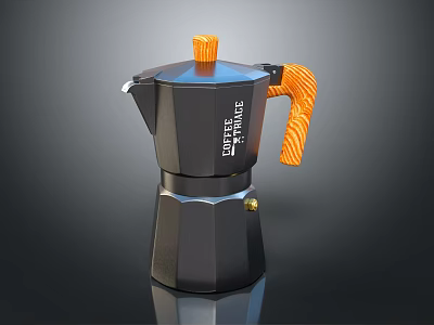 Stylish Black Coffee Pot With Orange Handle And Coffee Time Design 3d model