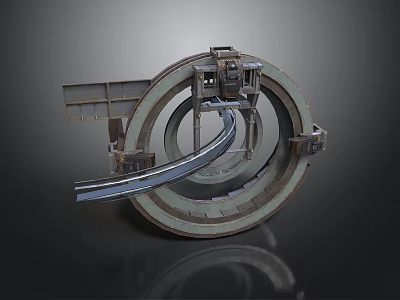Mechanical Circular Metal Structure With Curved Track And Industrial Components 3d model