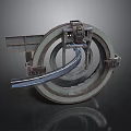 Mechanical Circular Metal Structure With Curved Track And Industrial Components