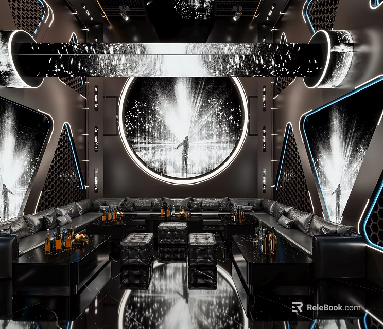 Modern KTV Interior With Sofas Lighting And Decor 3d model 