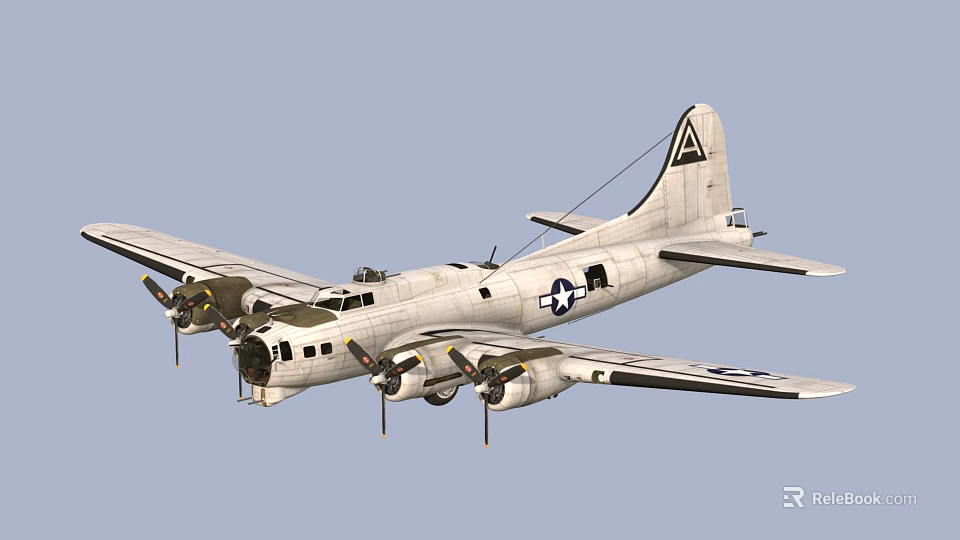 Military Fighter Jet With Propeller Engines And US Air Force Insignia In Blue Sky 3d model 