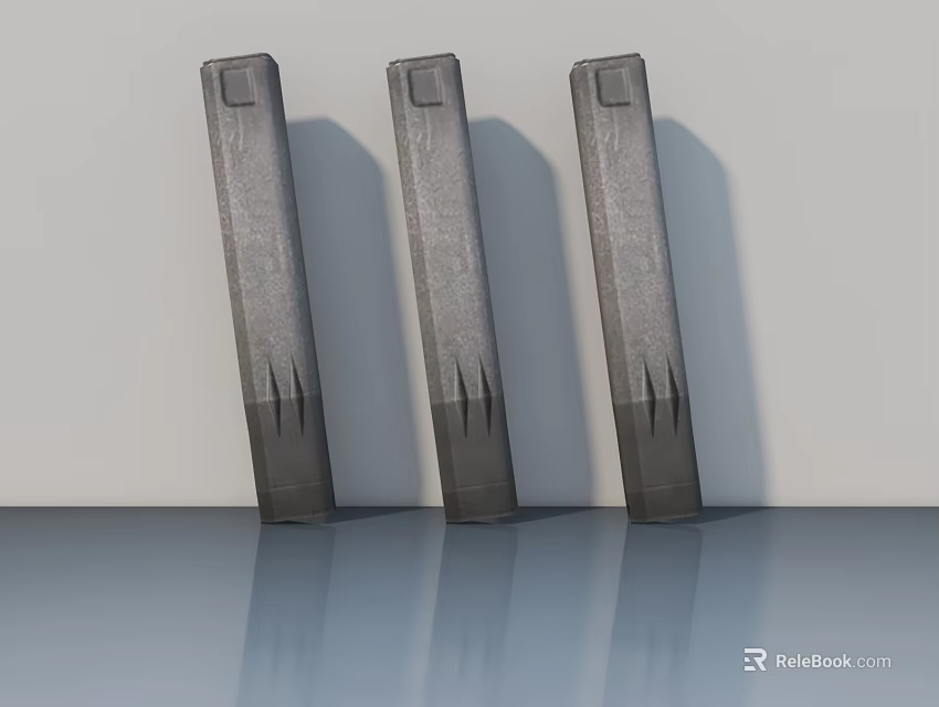 Three Gray Hinged Doors Against Gray Background With Smooth Reflective Floor 3d model 