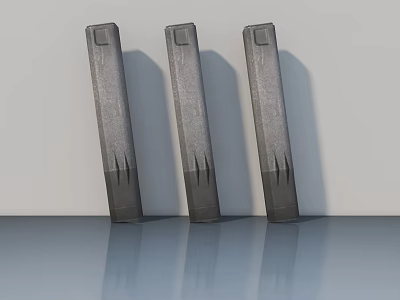 Three Gray Hinged Doors Against Gray Background With Smooth Reflective Floor 3d model