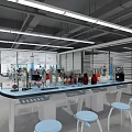 Modern Laboratory Interior With Lab Bench Instruments Stools And Bright Lighting