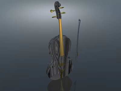 Detailed 3D Model of Wooden Violin With Golden Bow and Glossy Surface 3d model