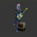 Man Playing Electric Guitar Standing On Amplifier In Dynamic Performance Pose 3d model