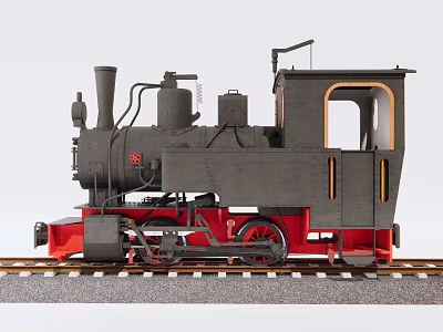 Vintage Steam Train Model Black Body And Red Base On Railway Track 3d model