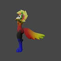 3D Animated Fox Like Game Character With Colorful Fur Green Ears And Open Arms