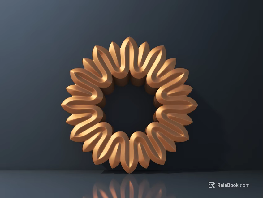 Intricate Petal Shaped Circular Carving Patterns Copper Colored Metallic Decorative 3D Rendered Ornament 3d model 
