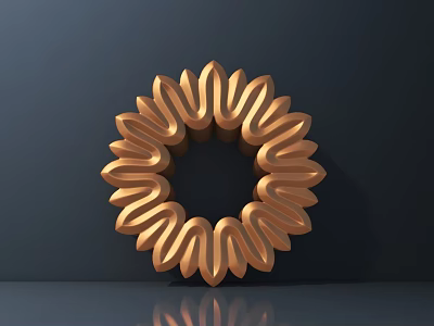 Intricate Petal Shaped Circular Carving Patterns Copper Colored Metallic Decorative 3D Rendered Ornament 3d model