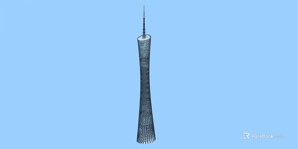 Modern Spiral Tower Featuring Sleek Metallic Structure Against Blue Sky Background 3d model