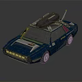 Blue Retro Car With Roof Mounted Device And Antenna Exterior Design Features