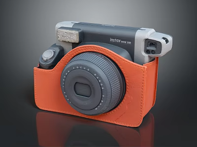Instax Mini 12 Instant Camera In Orange Leather Case With Round Lens And Portable Design 3d model