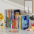 Desk Setup with Stacked Books Sunflower Bouquet Desk Lamp and Stationery