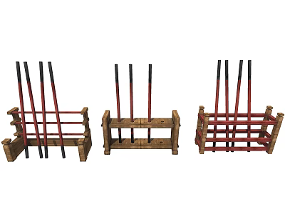 Wooden Storage Racks Three Pieces With Red Crossbars And Black Vertical Poles 3d model