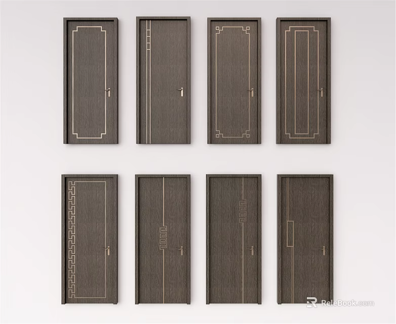 Dark Wood Swing Doors With Various Decorative Patterns And Interior Designs 3d model