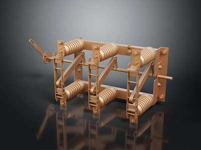 Industrial Copper Equipment With Multiple Cylindrical Coils Lever And Frame Structure 3d model