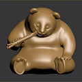 Golden Panda Game Movie Character Sitting Playing Flute With Metallic Texture On Dark Background