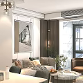 Elegant Modern Living Dining Room Interior With Sofa Round Coffee Table And Chandelier