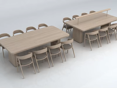 Two Minimalist Wooden Long Tables With Matching Chairs For Dining Space 3d model