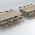 Two Minimalist Wooden Long Tables With Matching Chairs For Dining Space