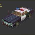 Blue White Police Car 3D Model With Red Blue Emergency Lights And Antenna