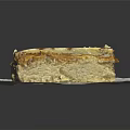 Delicious Square Layered Cake with Vanilla Cream and Chocolate Drizzle on White Paper