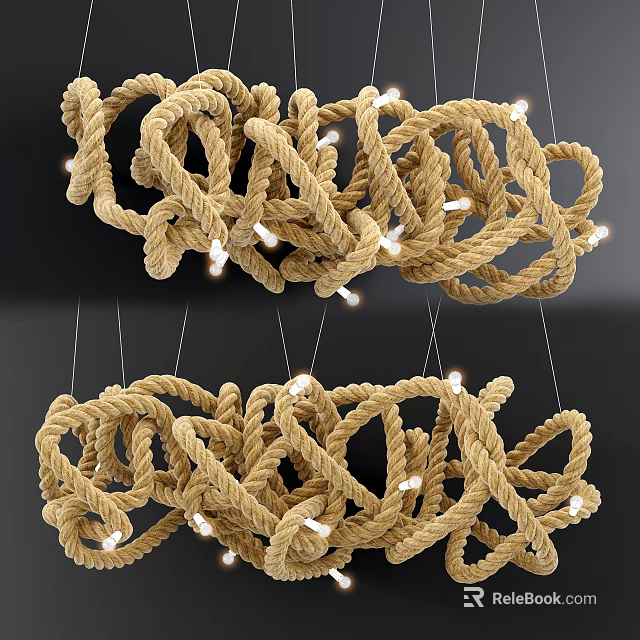 Woven Rope Chandelier Modern Decorative Design With Illuminated Bulbs Elegant Hanging Lighting Fixture 3d model 