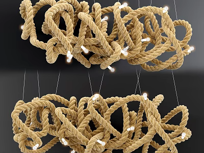 Woven Rope Chandelier Modern Decorative Design With Illuminated Bulbs Elegant Hanging Lighting Fixture 3d model
