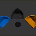 Vibrant Blue Gray Orange Single Chairs With Teardrop Shape And Metal Legs In Dark Background