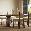 Elegant Round Dining Table With Beige Chairs And Flower Arrangement By Window 3d model