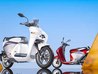 Stylish White And Red Motor Scooters With Blue Sky Background And Sleek Design 3d model