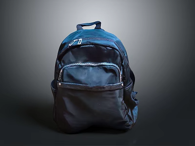 Dark Blue Nylon Backpack With Multiple Pockets And Zipper Closure Design 3d model