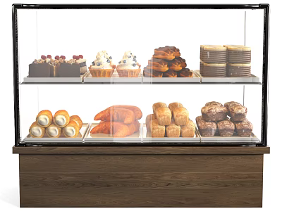Display Cabinet with Glass Shelf Wooden Base for Retail Store Assorted Desserts Cakes Pastries Cookies 3d model