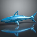 Blue Mechanical Shark Aquatic Animal With Metallic Shiny Surface And Reflective Body On Dark Background