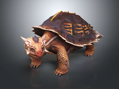 Reptile Tortoise With Unique Shell Yellow Stripes Horned Head And Sturdy Limbs 3d model